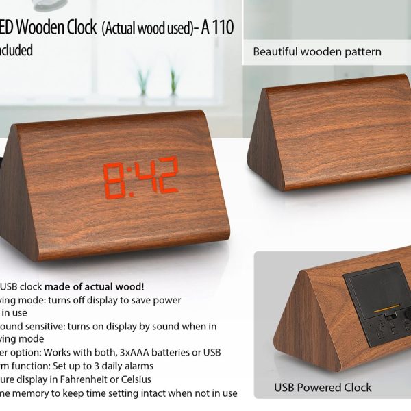 Triangle LED wooden clock (actual wood used) (USB cable included)