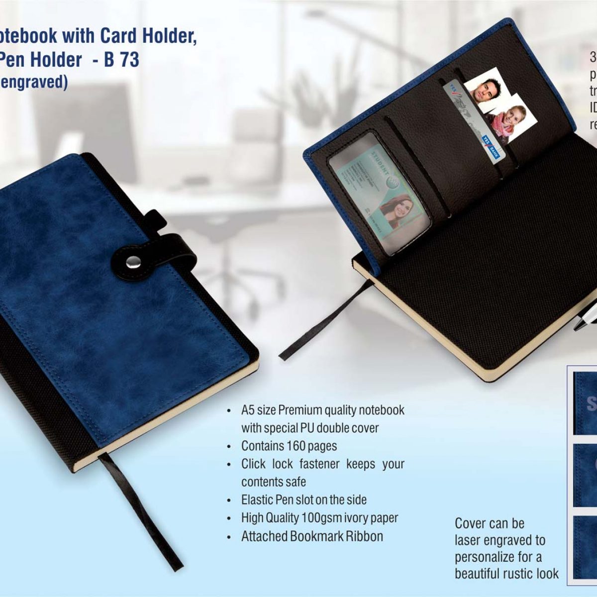 Business Card / Pen Holder Cambridge Business Notebook Cover Large Black Portfolio Refillable 06591 Padfolio 11 x 8-1/2 