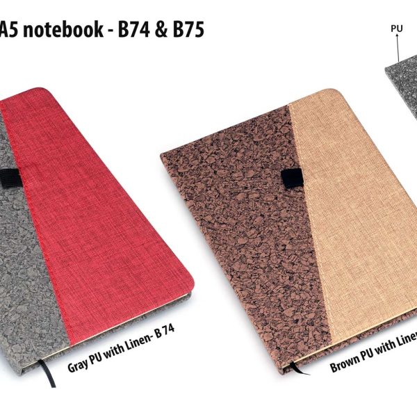 Gray PU with Linen A5 notebook (Slash design)