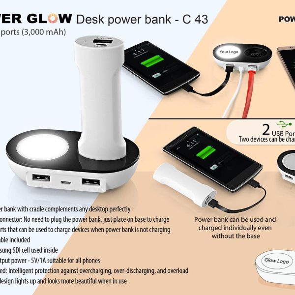 PowerGlow Desk power bank with dual USB ports