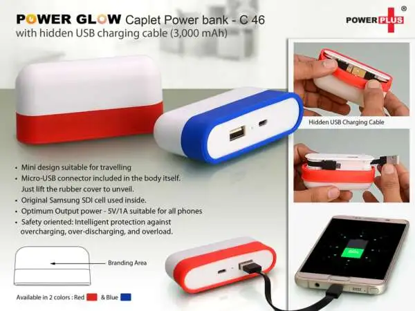 Caplet Power bank with hidden wire