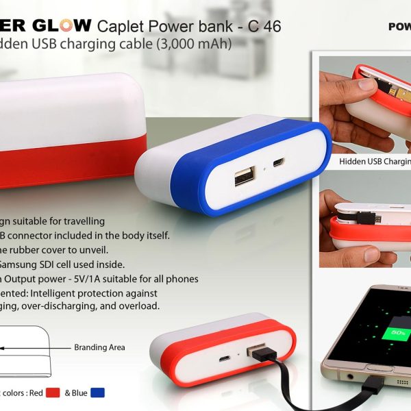 Caplet Power bank with hidden wire