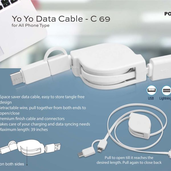Yo yo 3 in 1 Data & Charging cable (with USB C type port)