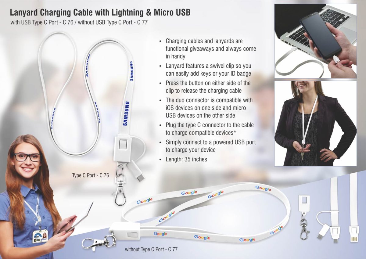 Lanyard charging cable with Lightning and Micro USB port - Image 1