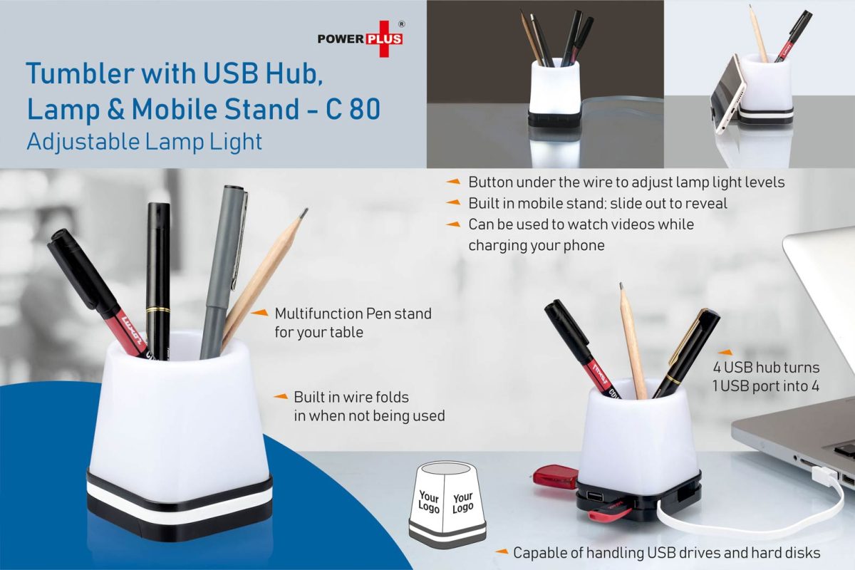Tumbler With Usb Hub, Lamp and Mobile stand (adjustable lamp light) - Image 1
