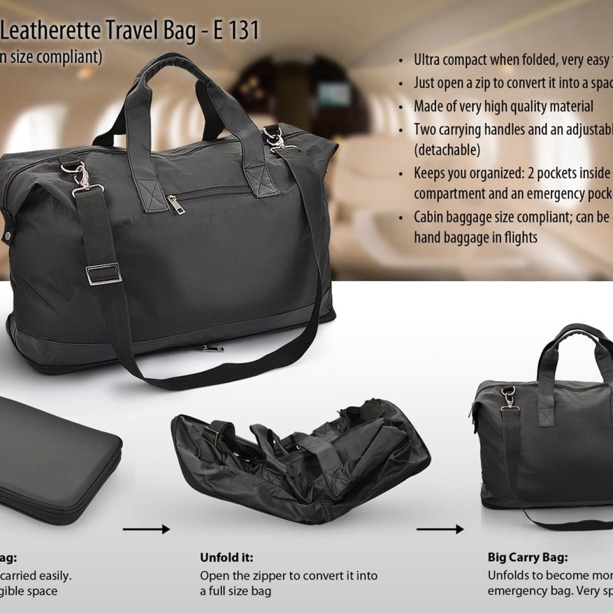 Folding Travel Bag Leatherette Flight cabin size compliant Power Plus store