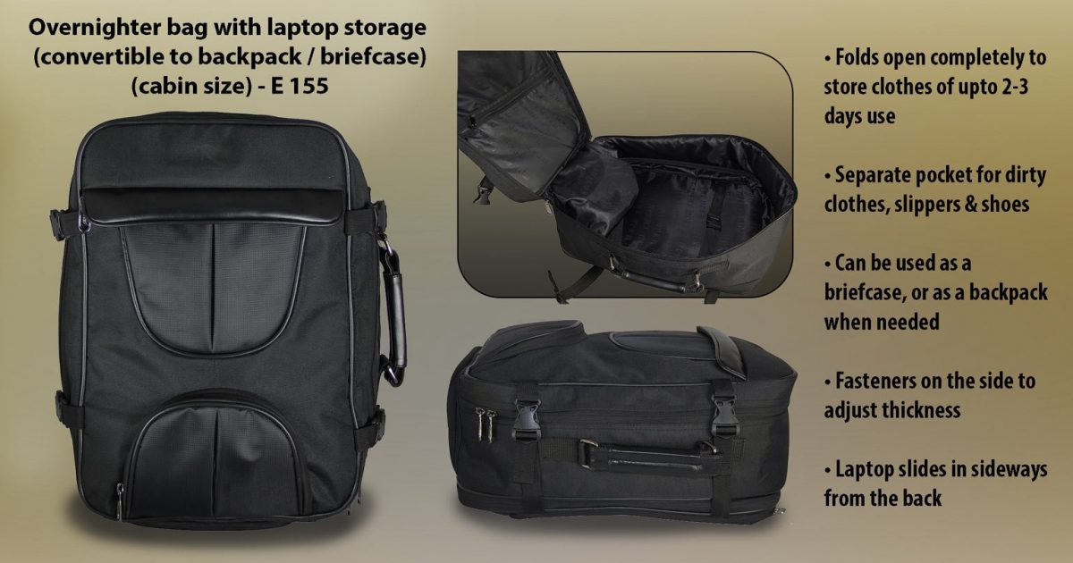 Overnighter bag with laptop storage convertible to backpack briefcase cabin size Power Plus store