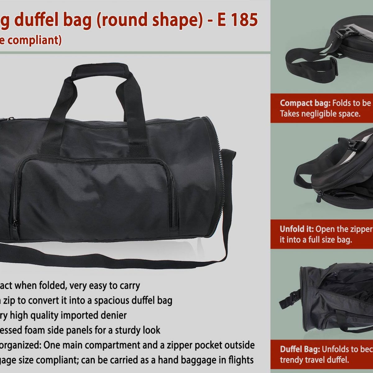 Folding duffel bag round shape Power Plus store