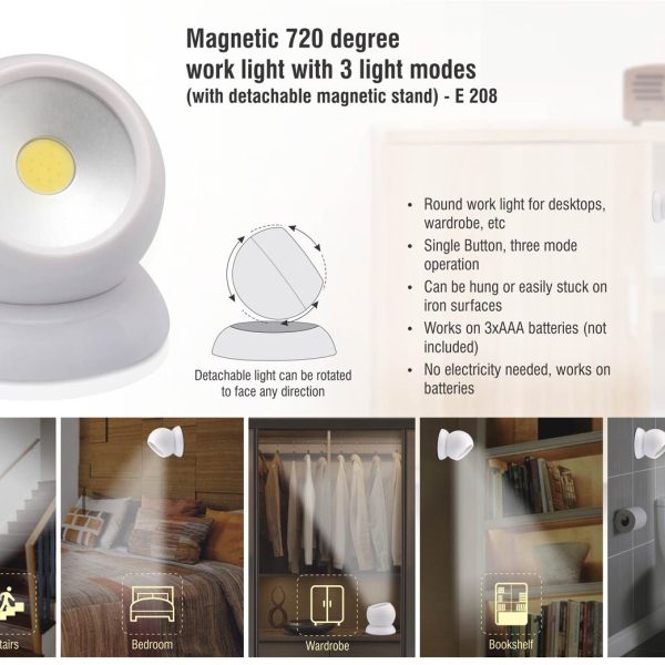 Magnetic 720 degree work light with 3 light modes (with detachable magnetic stand)