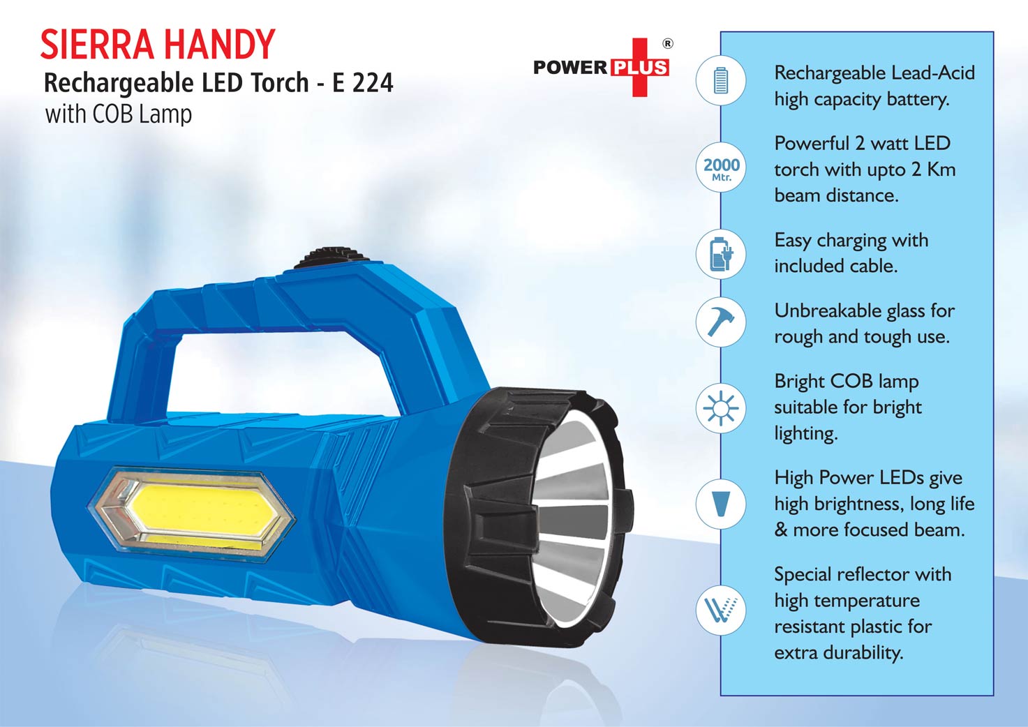 e224.jpg Sierra Handy Rechargable LED Torch with COB lamp - Image 1