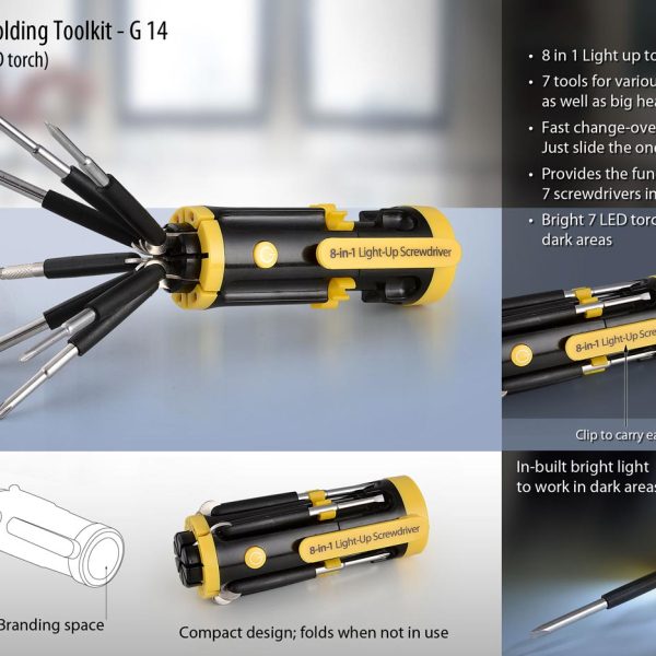 Folding toolkit with 7 LED torch