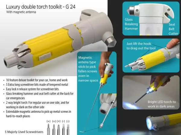 Luxury double torch toolkit with magnetic antenna