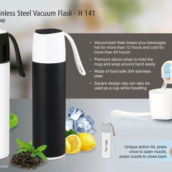 Slick Stainless Steel Vacuum Flask with silicon strap (500 ml)