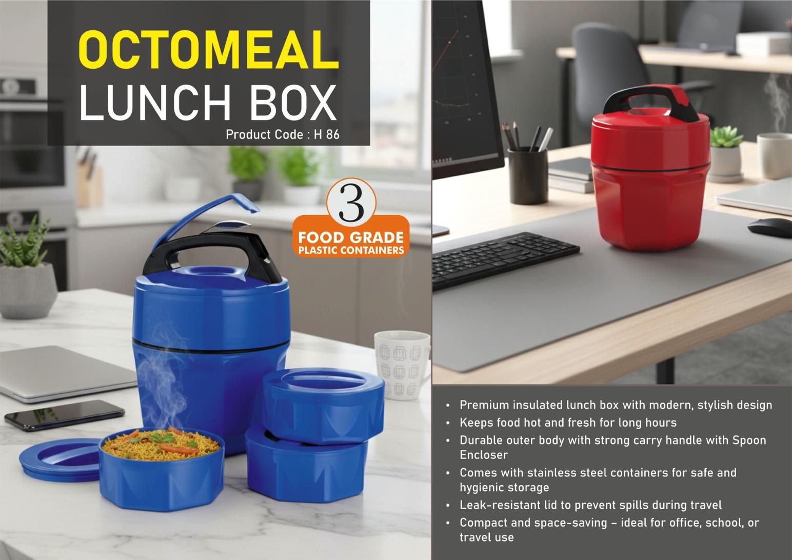 h86 Octomeal Lunch box - 3 containers (plastic) - Image 1