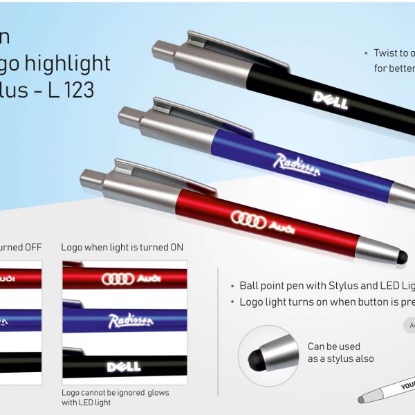 3 in 1 Pen with Logo highlight and stylus