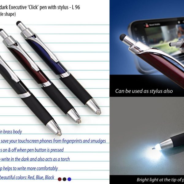 Write in the dark executive 'Click' pen with stylus (brass body) (Triangle shape)