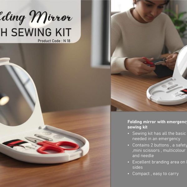 Folding mirror with sewing kit (D shape)