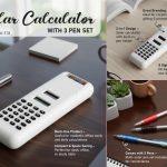 Solar calculator with 3 pen set