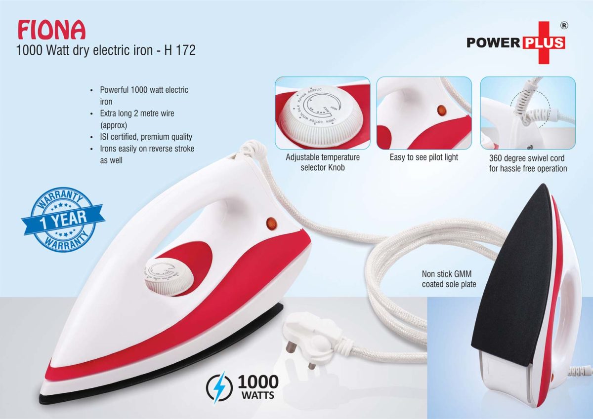 Fiona: 1000 Watt dry electric iron by Power Plus | 1 year warranty - Image 1
