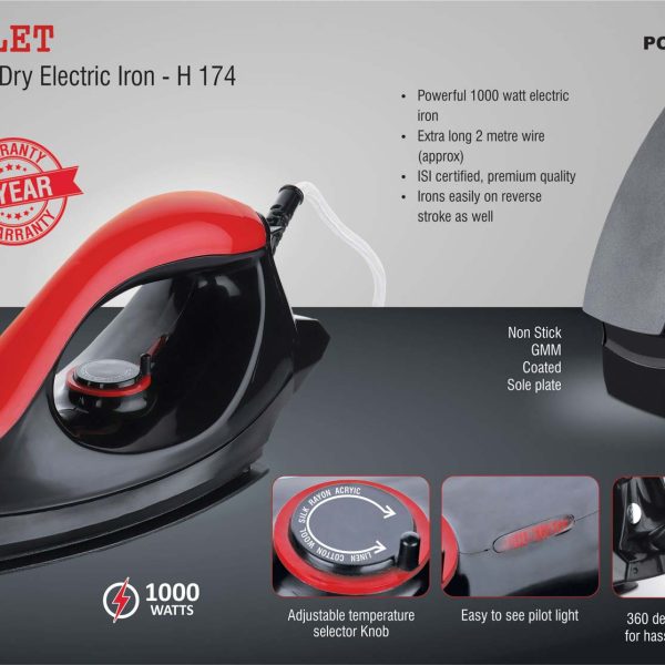 Scarlet: 1000 Watt dry electric iron by Power Plus