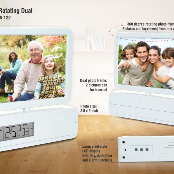 Clock with rotating dual photo frame | 3.5 x 5 size