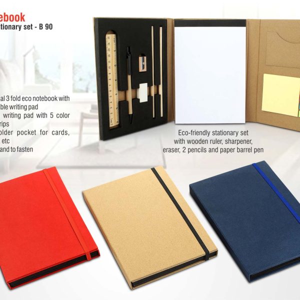 3 fold notebook with wooden stationary set
