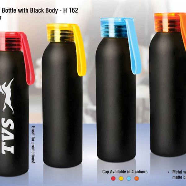 Metal water bottle with black body (750 ml approx)