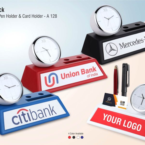 Table clock with Double pen holder and card holder