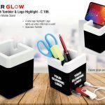 PowerGlow USB hub with tumbler and logo highlight | 3 USB ports | with mobile stand