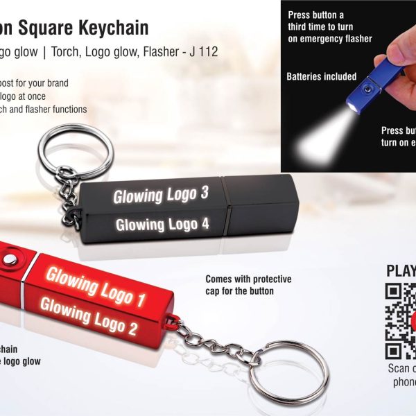 PowerGlow 4 in 1 square keychain with 4 side logo glow | Torch, Logo glow, Flasher