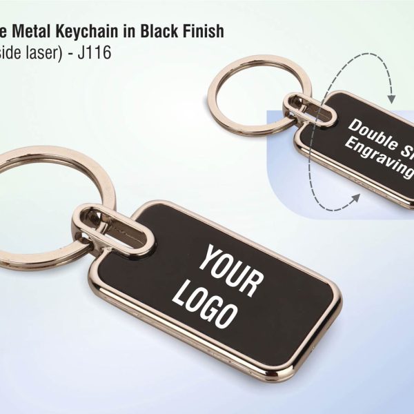 Rectangle metal keychain in Black finish (Double side laser)