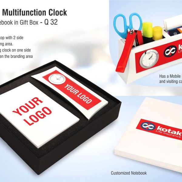 Set of 2: Multifunction clock with A5 notebook in gift box | Branding included MOQ 200 pc