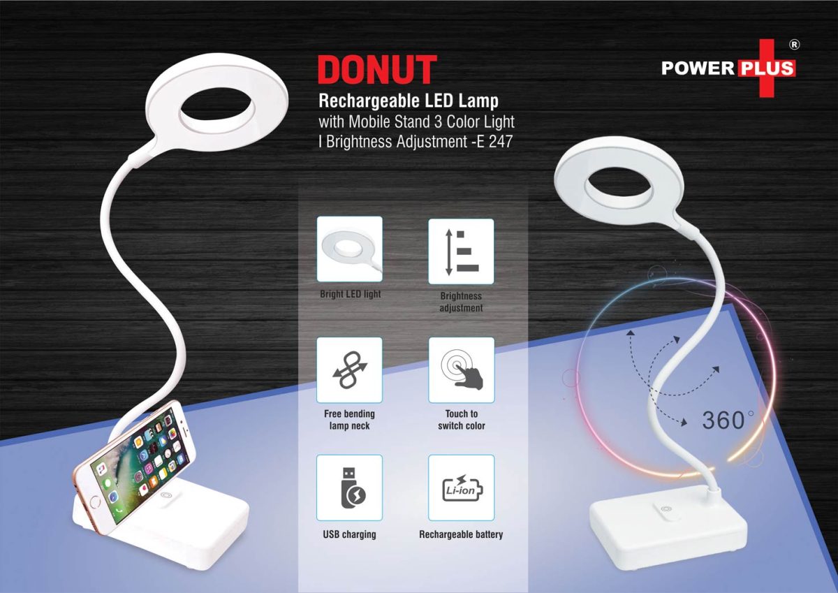 Donut Rechargeable LED lamp with mobile stand | 3 Color light | Brightness adjustment - Image 1
