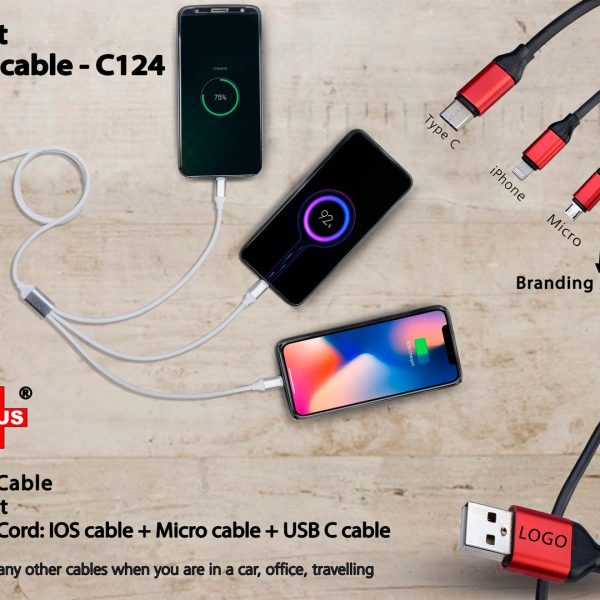 3 in 1 Fast charging soft touch cable | 2.5A output (for Micro, Type C and iOS)