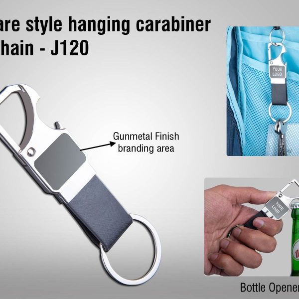 3 in 1 hanging carabiner keychain with opener | Gunmetal finish