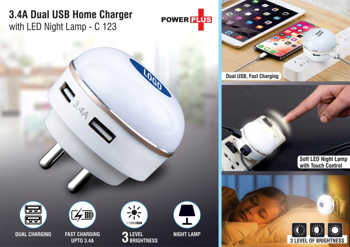 Dual USB fast charger with night lamp - Image 2
