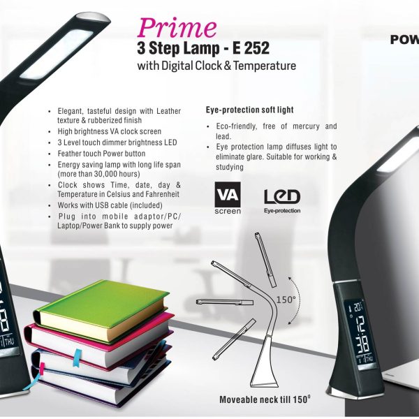 Prime: 3 step lamp with Digital clock and temperature