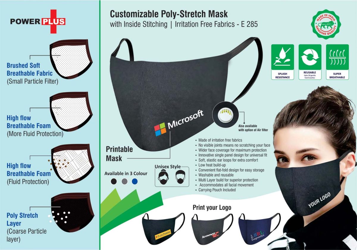 Customizable 4 layer Poly-Stretch Mask with Inside stitching | Irritation free fabrics | Carrying Pouch Included - Image 2