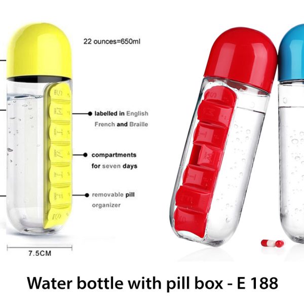 Water bottle with pill box