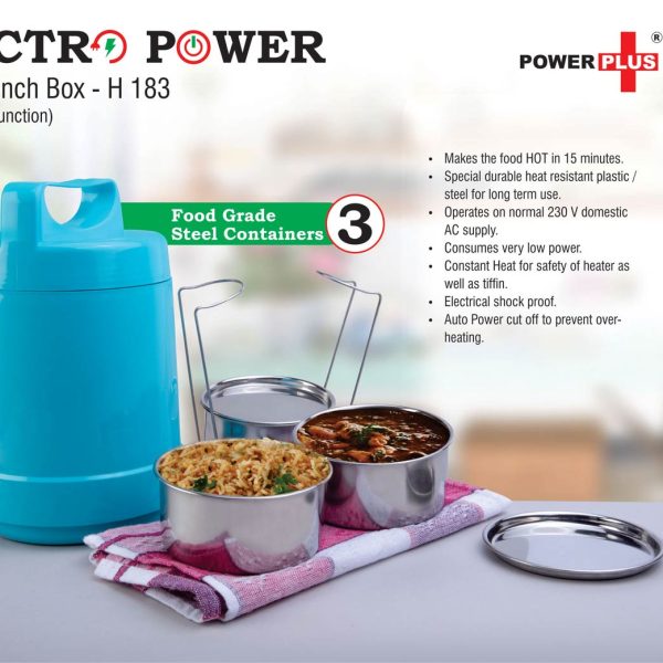Electro Steel: 3 container electric steel lunch box with Auto cut function