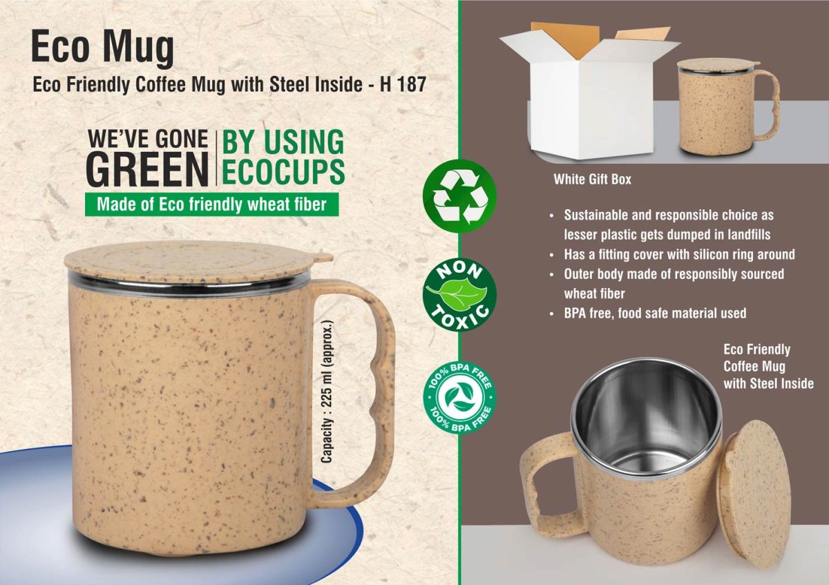 h187.jpg EcoMug: Eco Friendly Coffee mug with steel inside | Made with Wheat fiber - Image 1