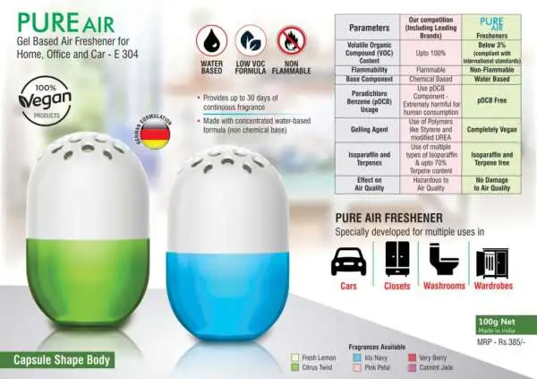 Pure Air: Gel based air freshener for Home, Office and Car | Capsule shape | Net 100 grams | MRP 385