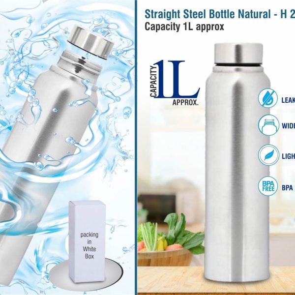 Straight steel bottle Natural | Capacity 1L approx