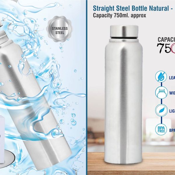 Straight steel bottle Natural | Capacity 750ml approx