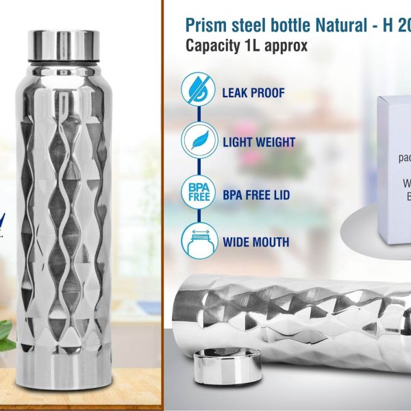 Prism steel bottle Natural | Capacity 1L approx