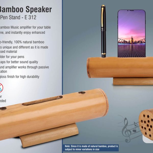 Barrel bamboo speaker with double pen stand