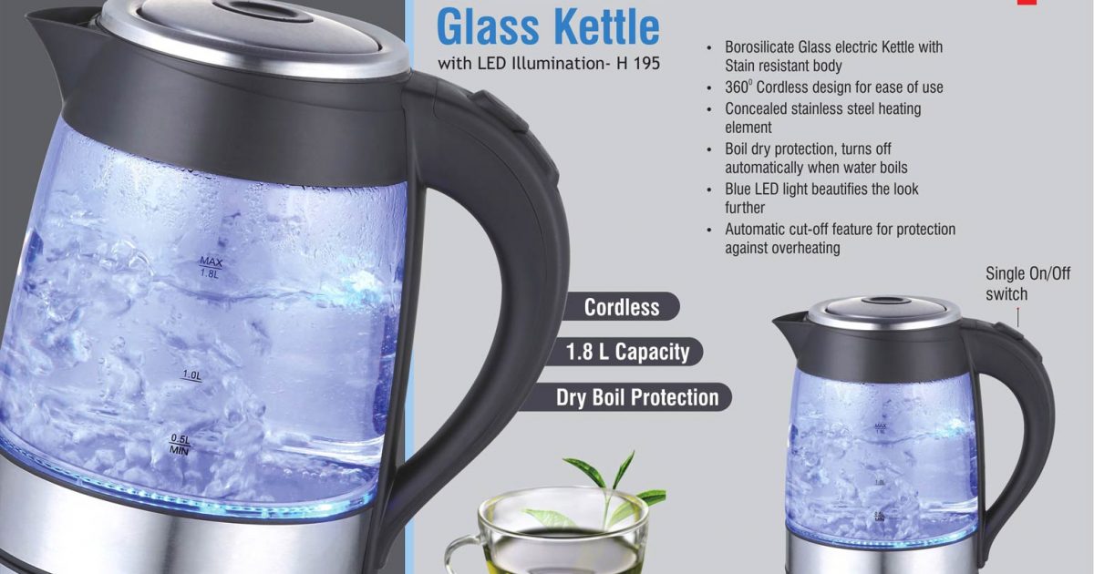 Sleek Glass kettle with LED illumination 1.8 L Power Plus store