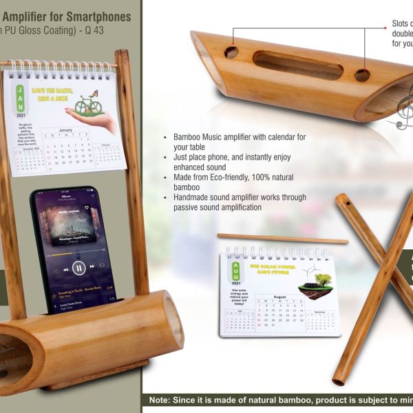 Bamboo Music Amplifier for Smartphones with Calender (with PU Gloss coating)