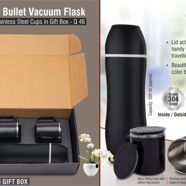 Set of Bullet Vacuum Flask with 2 Stainless steel cups in Gift box