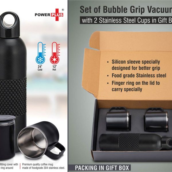 Set of Bubble Grip Vacuum Flask with 2 Stainless steel cups in Gift box
